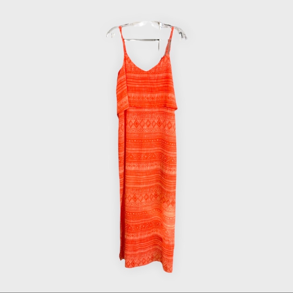 ORANGE PATTERN SUMMER DRESS WITH FLOWY TOP PIECE